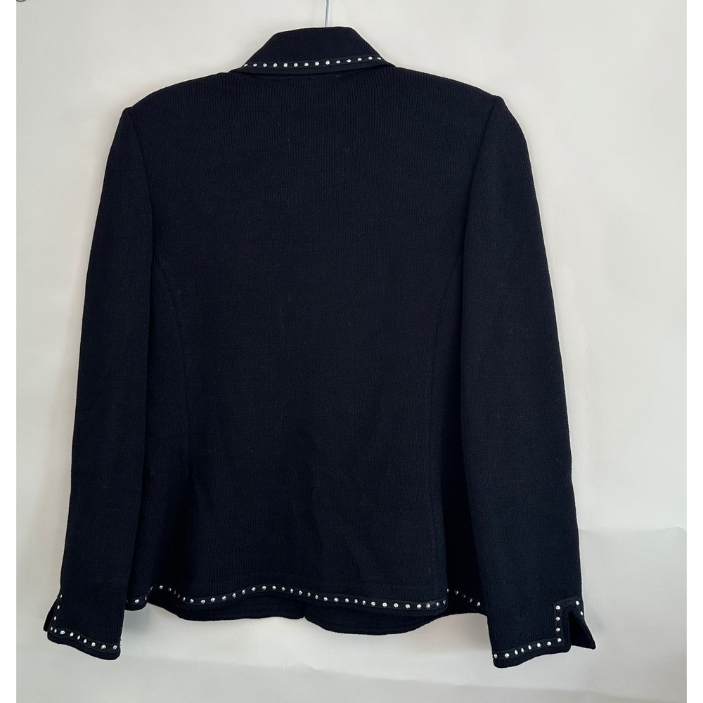 St John Collection Marie Gray Santana Knit Zip Jacket Black Studded Size 10 - Picture 2 of 9